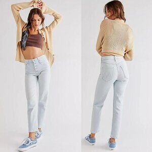 Mother Pixie Tomcat Ankle Stretch Denim High-Rise Straight Jeans Light Size: 24